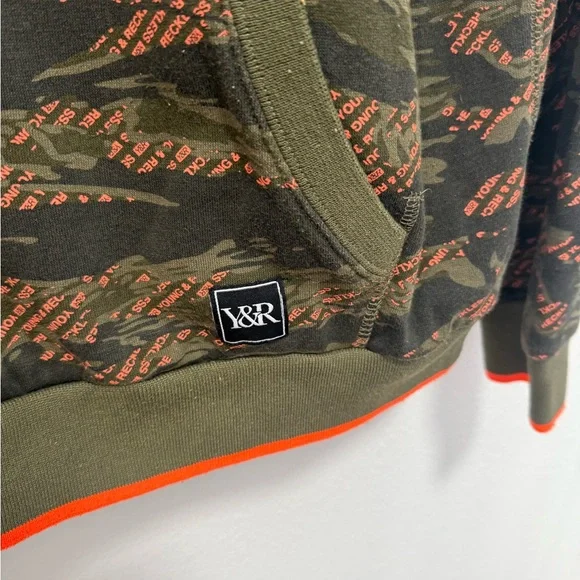 Young & Reckless Olive and Orange Patterned Hoodie Size Large - Picture 3 of 5